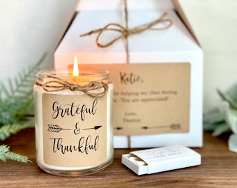 Grateful & Thankful Gift, Thank You Gift, Appreciation Gift, Gift for Boss, Gift for Employee, 8 oz Soy Candle, Personalized, Ship a Gift