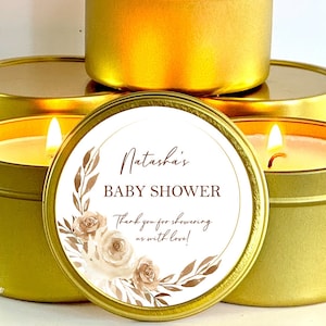 Baby Shower Favors for Guests in Bulk / Boho Baby Shower Favors/ Personalized Party Favors / Set of 10 Gold Tin Candle Favors