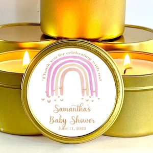 Boho Rainbow Baby Shower Favors - Set of 10 Candle Favors in 2 oz, 4 oz, 8 oz Size - Personalized Baby Shower Favors in Bulk