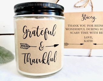 Grateful & Thankful Candle, Thank You Gift, Appreciation Gift, 8 oz Soy Candle, Personalized Candle Gift, Ship a Gift, Thank you Gift Friend