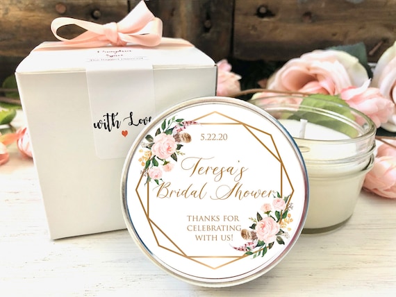Modern Bridal Shower Favors, Candle Favors, modern baby shower favor, Geometric Rose Gold Design, Wedding Favors, Personalized Favors