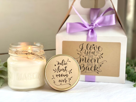 Mother's Day Gift Idea, Best Mom Ever Gift, Personalized Candle with Box, Personalized Gift for Mom, I love you to the moon and back