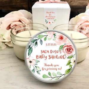 Floral Wreath Baby Shower Favors, 6 - 4 oz candle favors, Baby Shower Girl, Baby Shower Pink, Baby Girl Shower