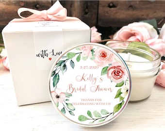 Elegant Bridal Shower Favor Candles, Set of 6 Candles, Floral Wedding Favors, Bulk Candle Favor, Favors with Box, Personalized Favor