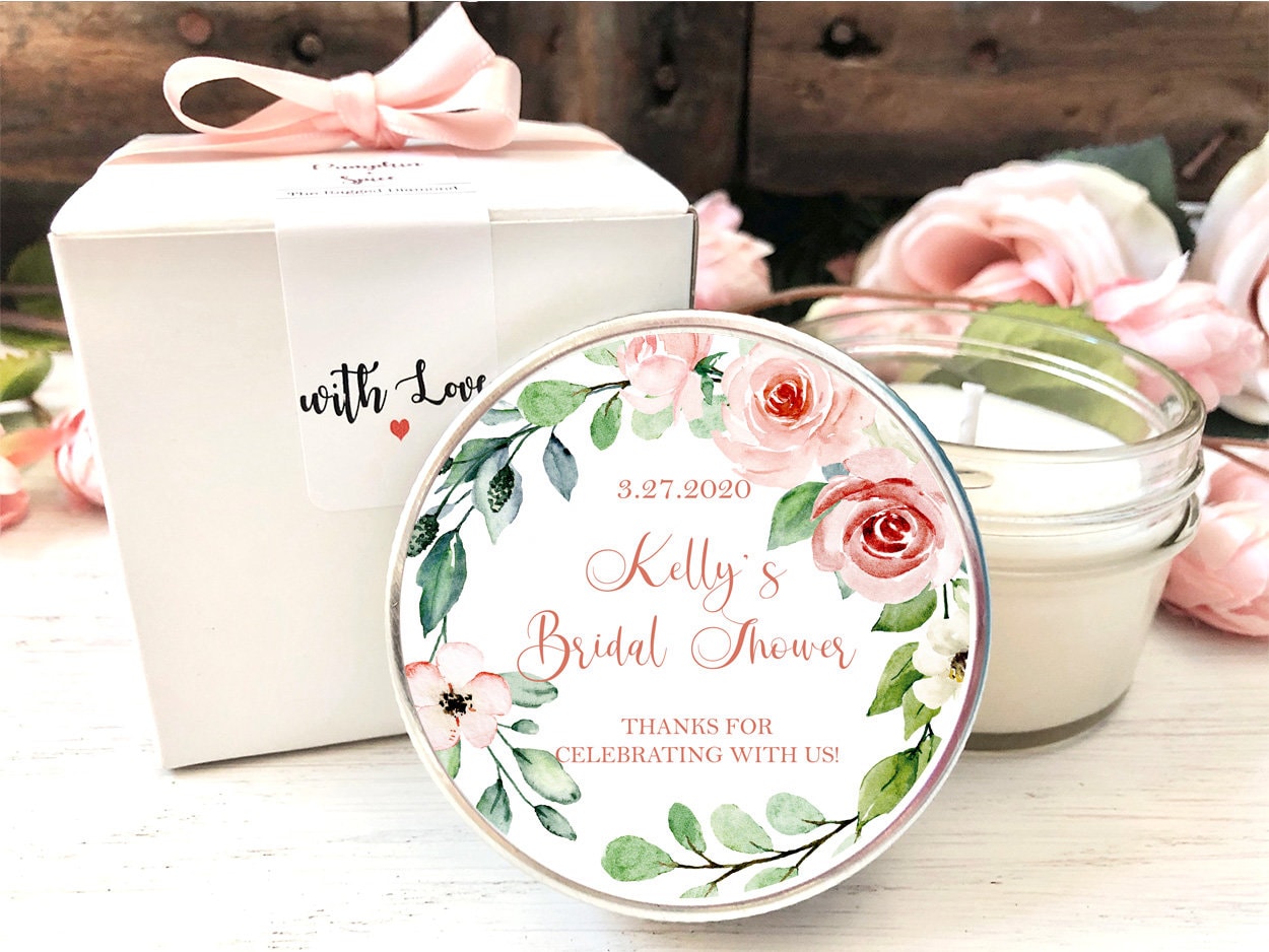 Elegant Bridal Shower Favor Candles, Set of 6 Candles, Floral Wedding Favors, Bulk Candle Favor, Favors with Box, Personalized Favor
