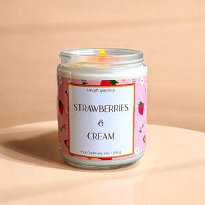 Strawberries & Cream Candle, Cottagecore Candle, Aesthetic Gift Idea, Cute Aesthetic Candle, Dessert Candle, 8 oz Strawberry Candle