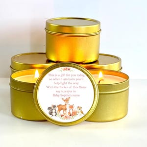 Woodland Baby Shower Favors | Set of 10 Tin Candle Favors | Girl Baby Shower Favors | Personalized Candle Favors | Bulk Baby Shower Favors