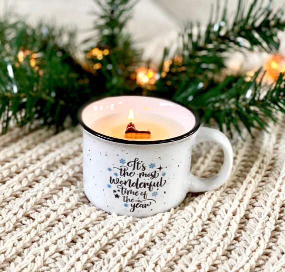 Christmas Mug Candles Wood Wick Candle Holiday Gift Coworker
