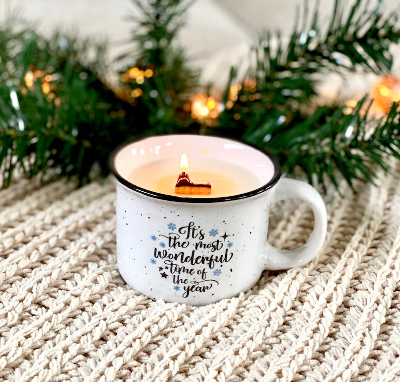 Christmas Mug Candles Wood Wick Candle Holiday Gift Etsy