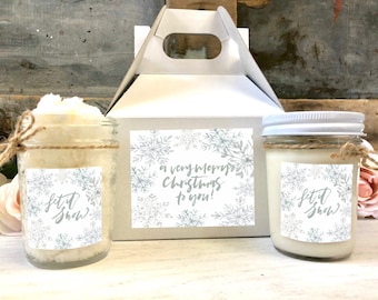 Snowflake Christmas Gift Basket, Spa Gift Box, Sugar Scrub Gift, Soy Candle Gift, Coworker Gift, Christmas Gift Friend