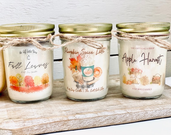 Fall Candle Gift Set, Fall Gift Ideas, Gift for Her, Set of 3 Jar Candles, Soy Candles Handmade