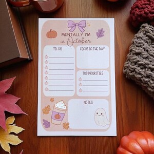 Halloween Daily Planner Notepad 8&quot; x 5.5&quot; | Cute Stationery | Cute Fall Daily Planner | Ghostie Coffee | Aesthetic Desk Supplies