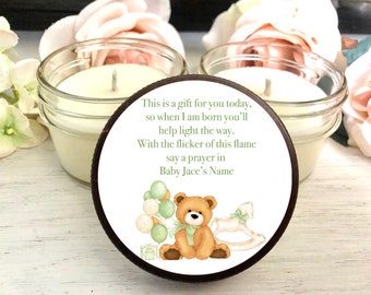 Lembrancinhas para Chá de Bebê com Tema de Ursinho de Pelúcia, Chá de Bebê Verde e Unissex, Conjunto de 6 Velas de Soja, Lembrancinhas Personalizadas para Chá de Bebê, É um Menino