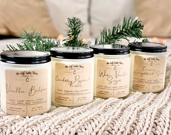 Winter Candles, Choose Scent, Soy Candle, Christmas Candle, Mason Jar Candle, Dye Free, Hand Poured, 8 oz candle, 16 oz candle