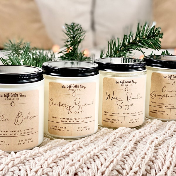 Winter Candles, Choose Scent, Soy Candle, Christmas Candle, Mason Jar Candle, Dye Free, Hand Poured, 8 oz candle, 16 oz candle