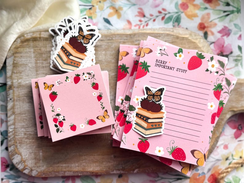 Pink Strawberry Notepad, Cute Stationery, Berry Important Things to Do ...
