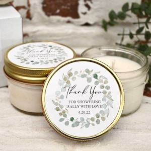 Greenery Bridal Shower Favors, Bridal Shower Candles, Modern Bridal Shower, Eucalyptus Candle Favors, Personalized Favor Candles