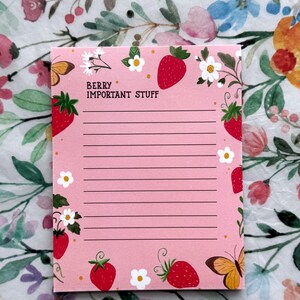 Pink Strawberry Notepad, Cute Stationery, Berry Important Things to Do ...