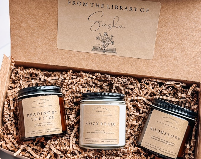 Book Lover Gift Box, Book Candle Set of 3, Personalized Candle Gift Box, Handmade Scented Candles, Bookish Gift for Women, Book Scent Candle
