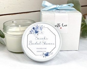 Blue Bridal Shower Candle Favors, Dusty Blue Candle Favors, Modern Wedding Favors, Personalized Favors, Soy Candle Favors