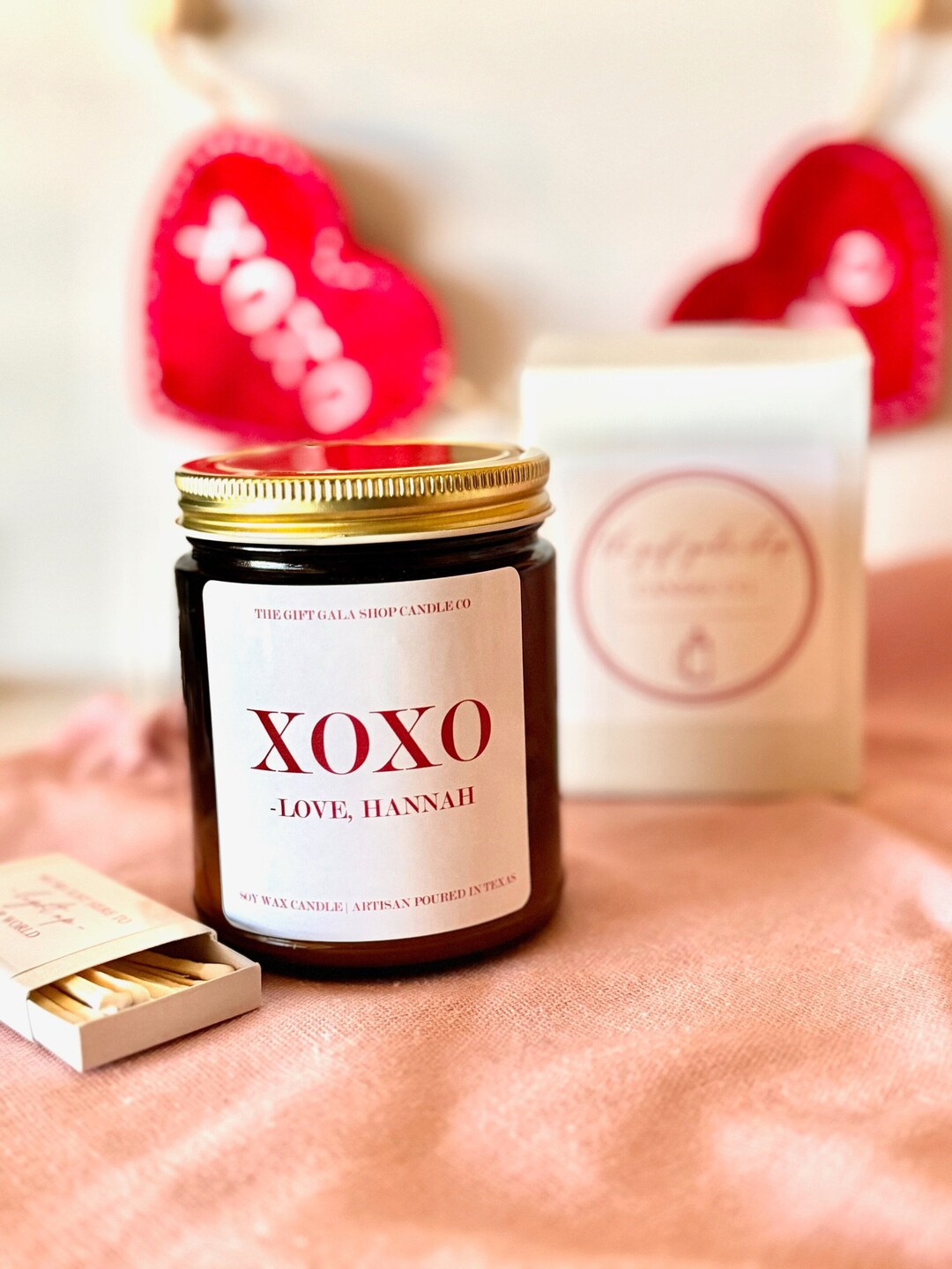 Personalized Valentine's Day Candle XOXO Valentines Day Gift for Her