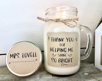 Personalized Teacher Candle, Teacher Gift, Teacher Appreciation Gift, Teacher Gift from Class, Thank you Gift Teacher, 16 oz Soy Candle
