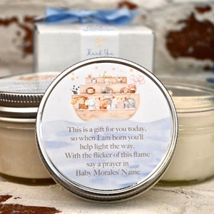 Noahs Ark Baby Shower Favors, Gender Neutral Candle Favors, Prayer in Baby's Name, Baby Sprinkle Favors, Cute Animals Baby Shower Theme