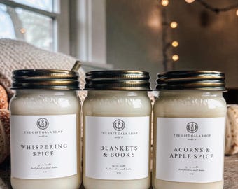 Fall Candles, Choose Scent, Soy Candle, Autumn Candle, Mason Jar Candle, Container Candle, Dye Free, Hand Poured, 16 oz candle