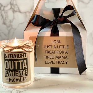 Funny Mom Candle Set, Mommin Aint Easy, Tired Mom Gift, Mom Life Gift, New Mom Gift Box, Toddler Mom Gift Box, Straight Out of Patience