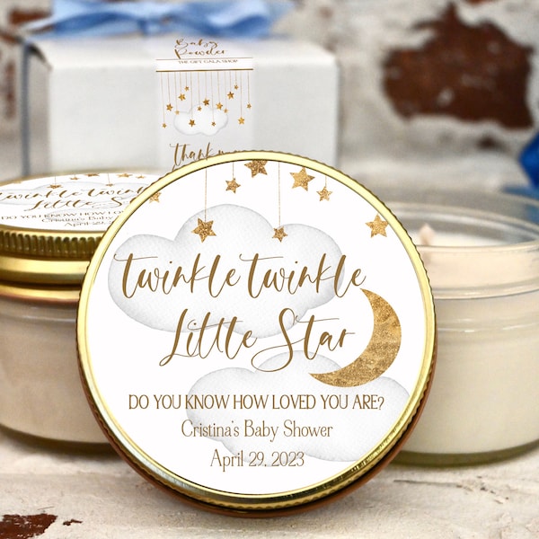 Moon & Stars Baby Shower Favors, Set of 6 Candle Favors, Gray and Gold Clouds, Twinkle Twinkle Little Star Baby Shower, Gender Neutral