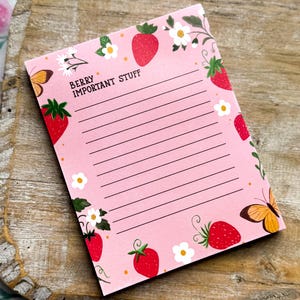 Pink Strawberry Notepad, Cute Stationery, Berry Important Things To Do, Summer Stationery, Berry Happy Summer Notepad, Cute Stuff for Desk