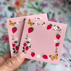 Pink Strawberry Sticky Notes, Cute Stationery, Summer Sticky Notes, Pastel Summer Memo Notes, Cute Stuff for Desk, Cottagecore Stationery