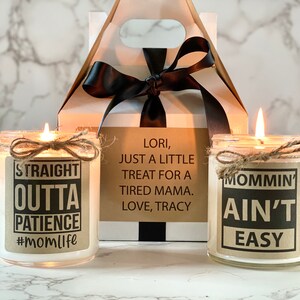 Funny Mom Candle Set, Mommin Aint Easy, Tired Mom Gift, Mom Life Gift, New Mom Gift Box, Toddler Mom Gift Box, Straight Out of Patience