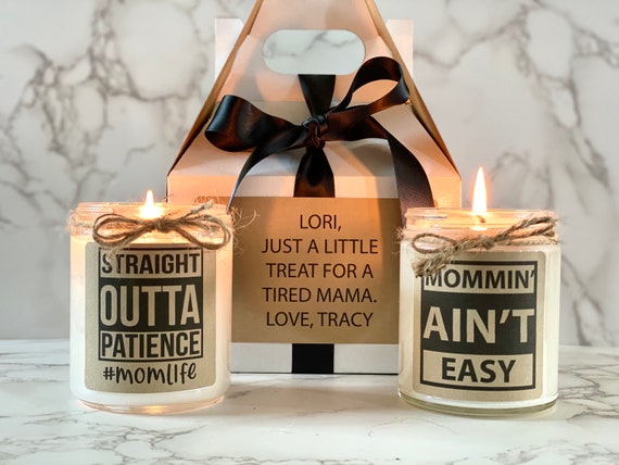 Funny Mom Candle Set, Mommin Aint Easy, Tired Mom Gift, Mom Life Gift, New Mom Gift Box, Toddler Mom Gift Box, Straight Out of Patience