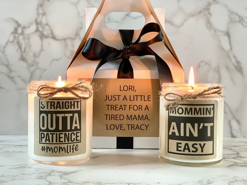 Funny Mom Candle Set, Mommin Aint Easy, Tired Mom Gift, Mom Life Gift, New Mom Gift Box, Toddler Mom Gift Box, Straight Out of Patience