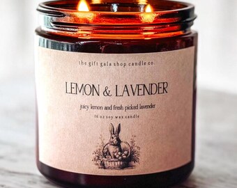 Bougie en cire de soja pure faite main - bougie de Pâques - parfum citron lavande - cadeau de Pâques pour grand-mère, amie, hôte - décoration de table printanière primitive