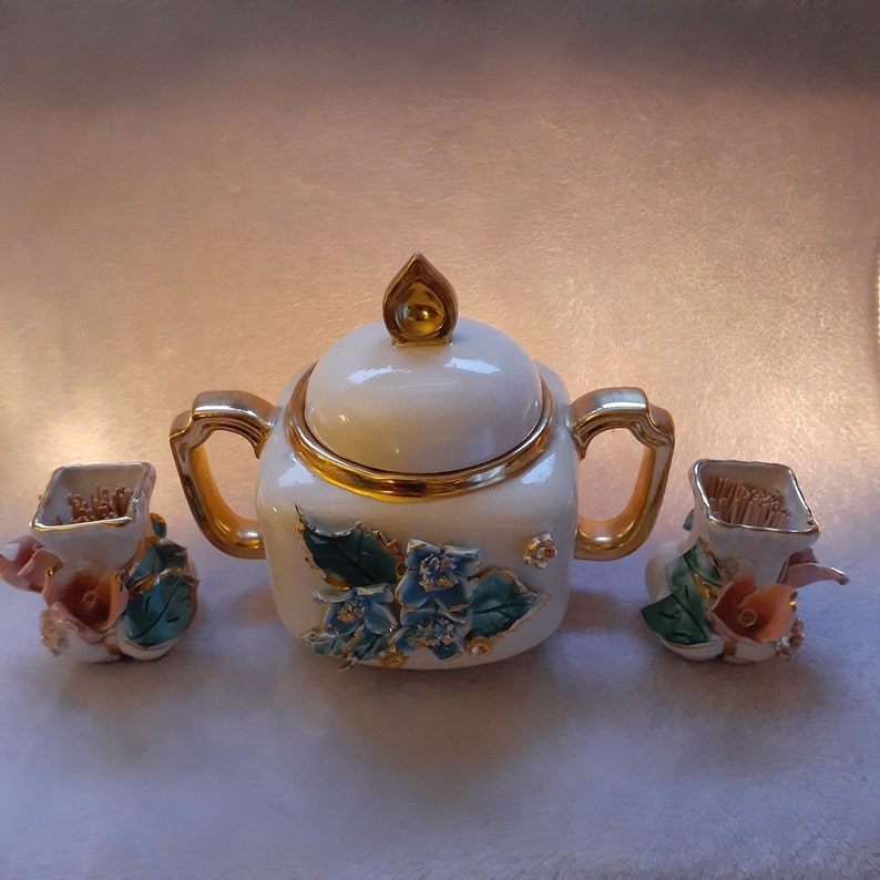 Vintage Sugar Bowl & Toothpick HoldersPorcelain Floral Etsy