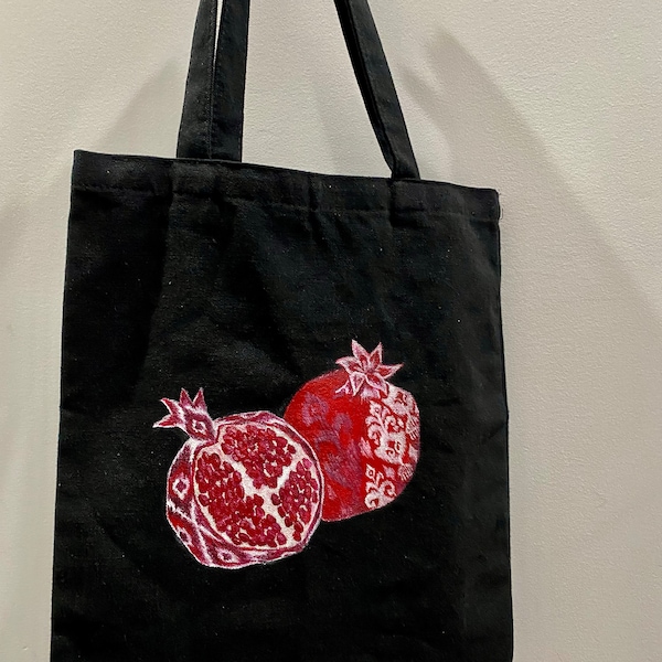 Hand-Painted Tote Bag | Pomegranate Paradise