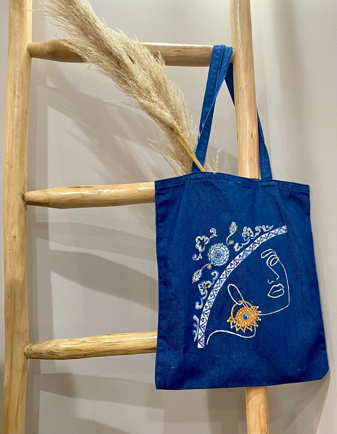 Chic and Cultural Handpainted Tote Bag Girl's Portrait Etsy