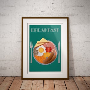 Full English Breakfast Poster | Breakfast Print, Food Art Poster, Minimalist Wall Art, English Print, Home Decor