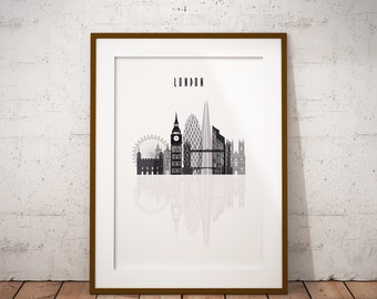 London City Black and White Print, London Skyline Print, England Poster, London Cityscape, Minimalist Wall Art