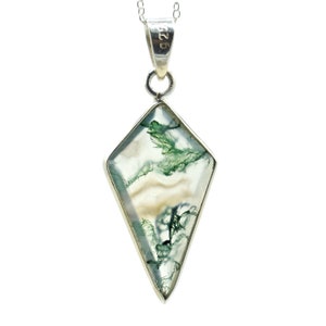 Natural Moss Agate Kite Shape Necklace Silver Sterling Silver Necklace Dainty Necklace Kite Cut Moss Agate Promise Gift friendship Gift