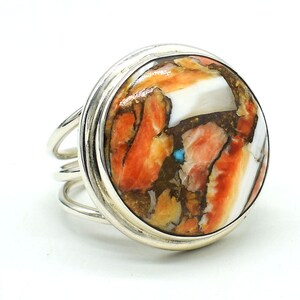 Natural Oyster Copper Turquoise Gemstone Ring, 925 Sterling Silver Ring, Round Shape Gemstone Ring For Her, Silver Ring For Women
