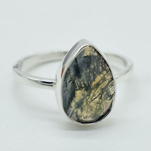 Natural Moss Agate Gemstone Ring, Green Moss Agate Ring, Dainty Ring, Moss Agate Ring, Moss Agate Silver Ring, Moss Agate Ring, Gift For Her