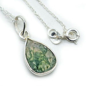 Moss Agate Necklace, Moss Agate Pendant, Handmade Bezel Pendant, Pear Cut Moss Agate Pendant, Dainty Pendant, Gift For Her, Healing Pendant