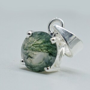 Amazing Green Moss Agate Necklace Sterling Silver / 925 Silver Moss Agate Round Pendant for Women&#39;s, Christmas Gift, Gift For Her