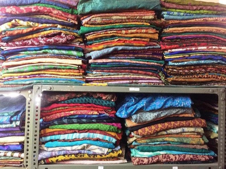 Indian Vintage Silk Fabric Silk Scrap Bag Silk Fabric Ethnic Fabric Remnants Sewing By Weight