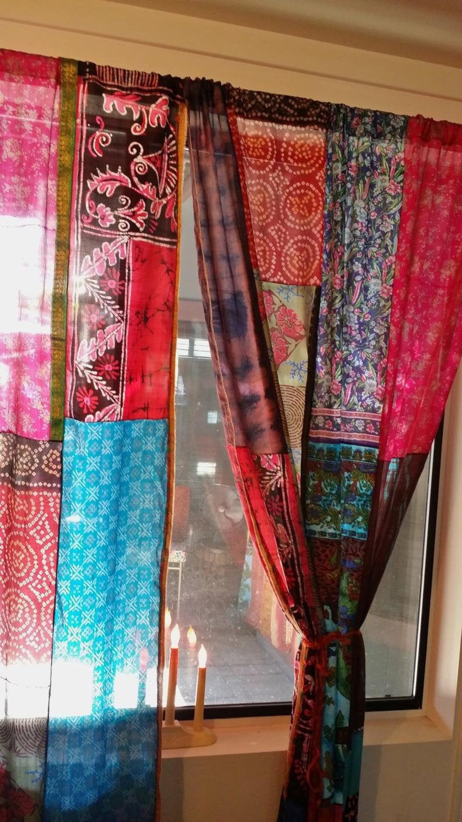 2 Pcs of Indian Curtain Saree Silk Curtain Sari Boho Curtain Etsy