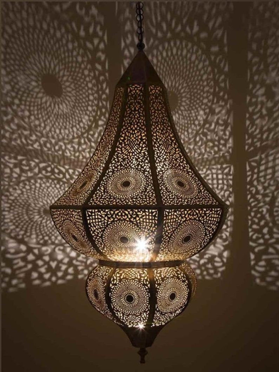 Vintage Moroccan Lantern Gold Ceiling Hanging Lamp Home Decor Etsy