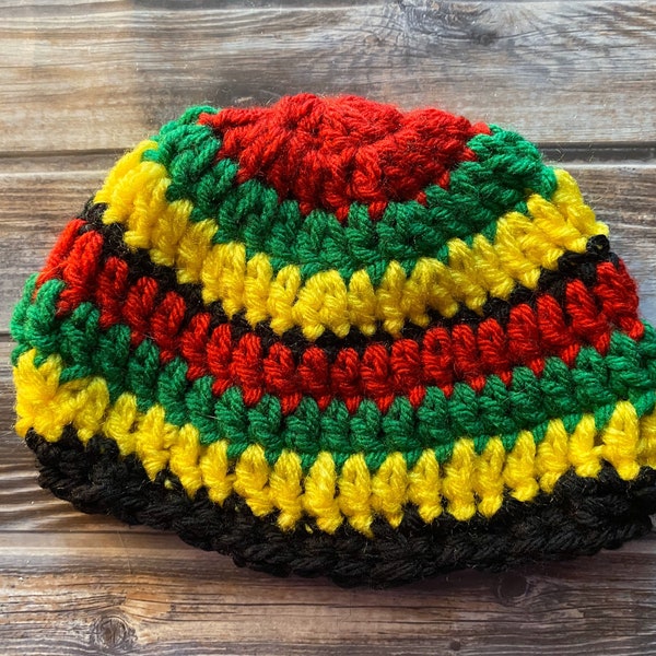 Newborn - Teen Rasta hat, beanie, with or without pom-pom red, green, yellow, black. Jamaican crochet. Marley style. Reggae, photo props.